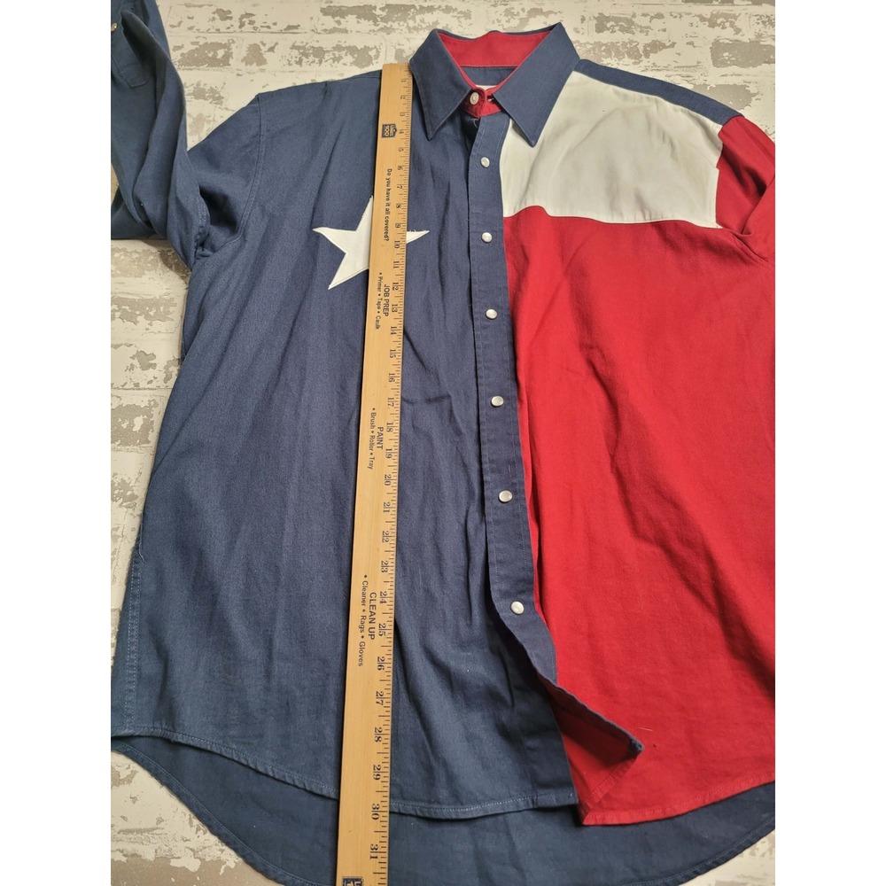 Larro Shirts Long Sleeve Button‎ Down Texas Lone Star Red White Blue XL - Picture 3 of 4